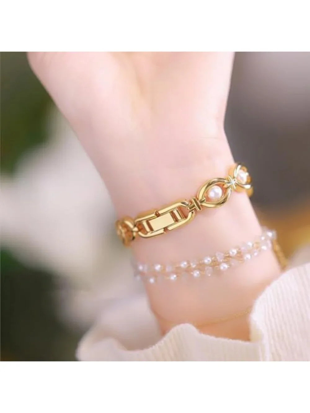 Elegant Pearl Women's Dress Watch - Fashion Oval Dial, Waterproof Gift Timepiece